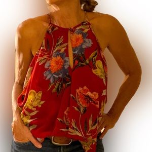 Lucky brand, red floral, flowing baby doll style, tank top size S